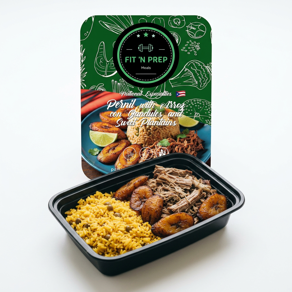 Pernil & Arroz con Gandules — single-compartment tray with retail sleeve