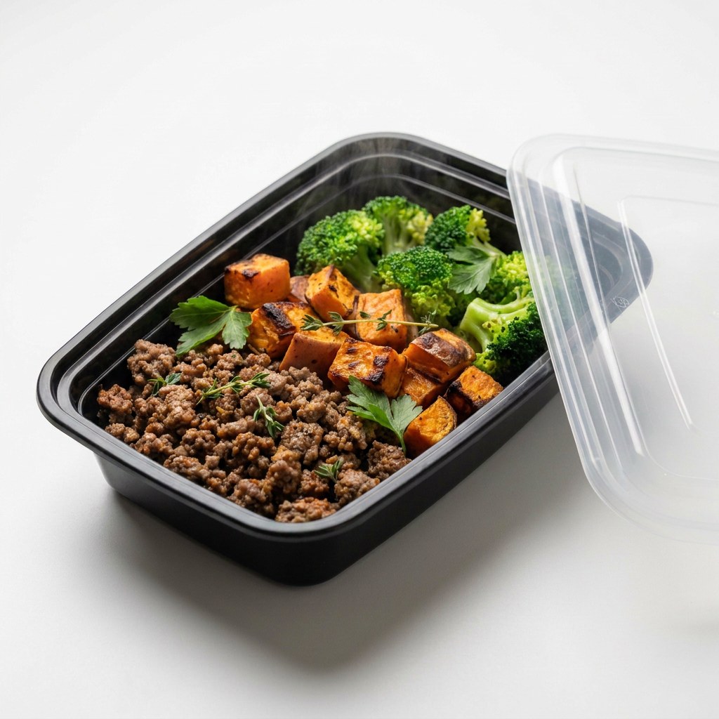 Seasoned beef with rice and vegetables