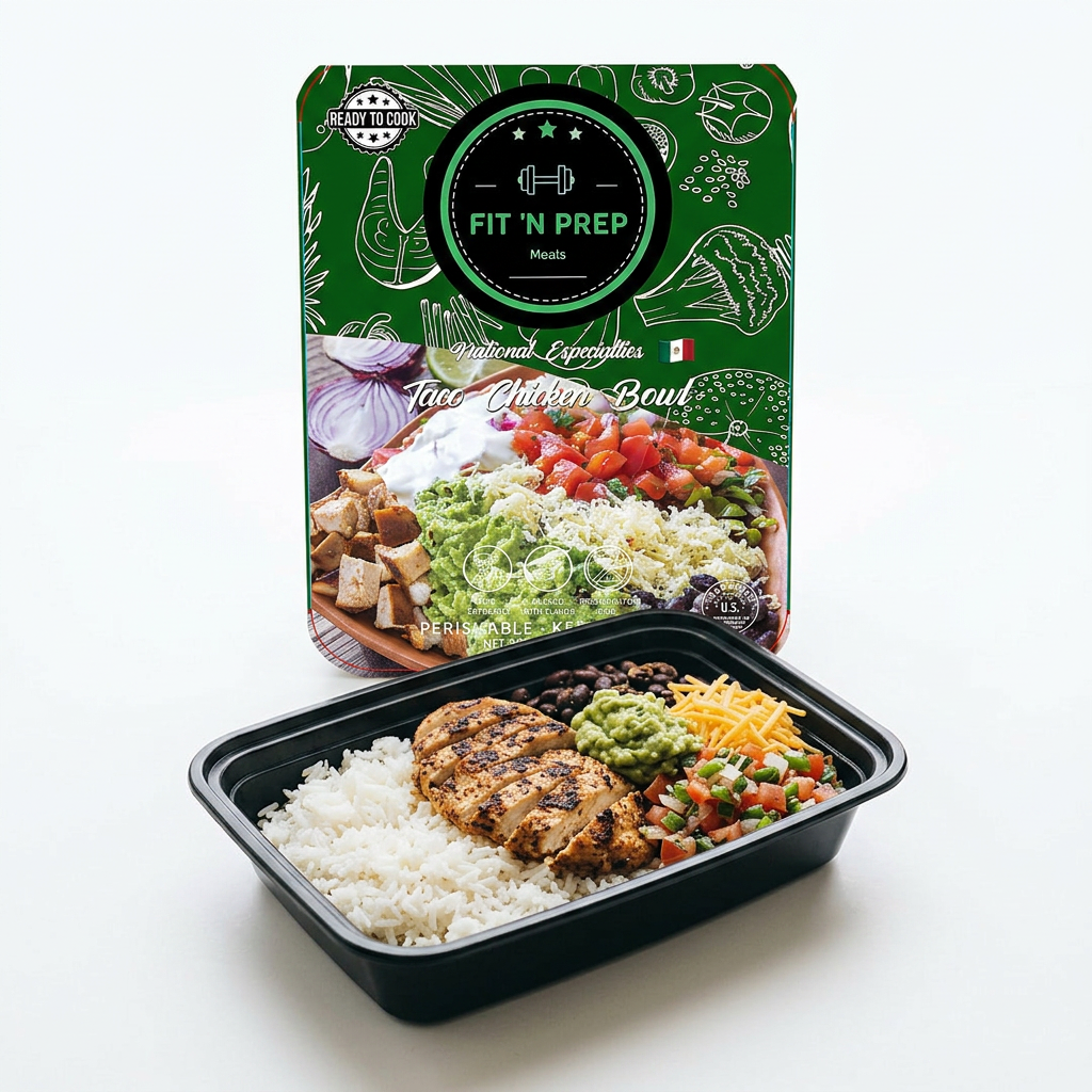 Taco Chicken Bowl — single-compartment tray with retail sleeve