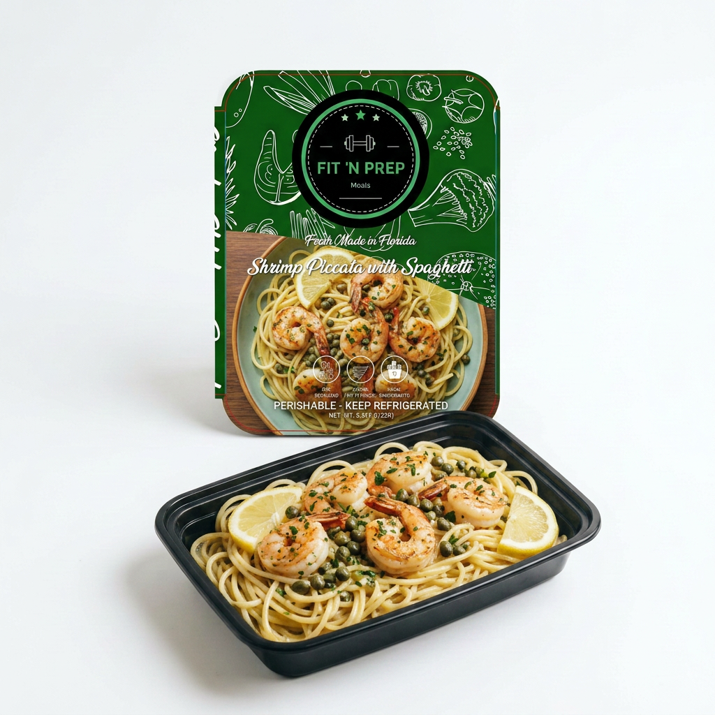 Shrimp Piccata Spaghetti with Steamed Broccoli
