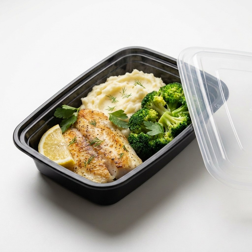 Baked fish fillet with greens