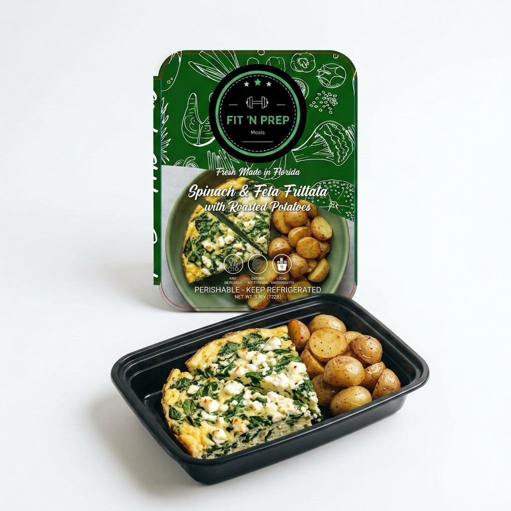 Spinach Egg White Frittata with Roasted Potatoes and Turkey Bacon
