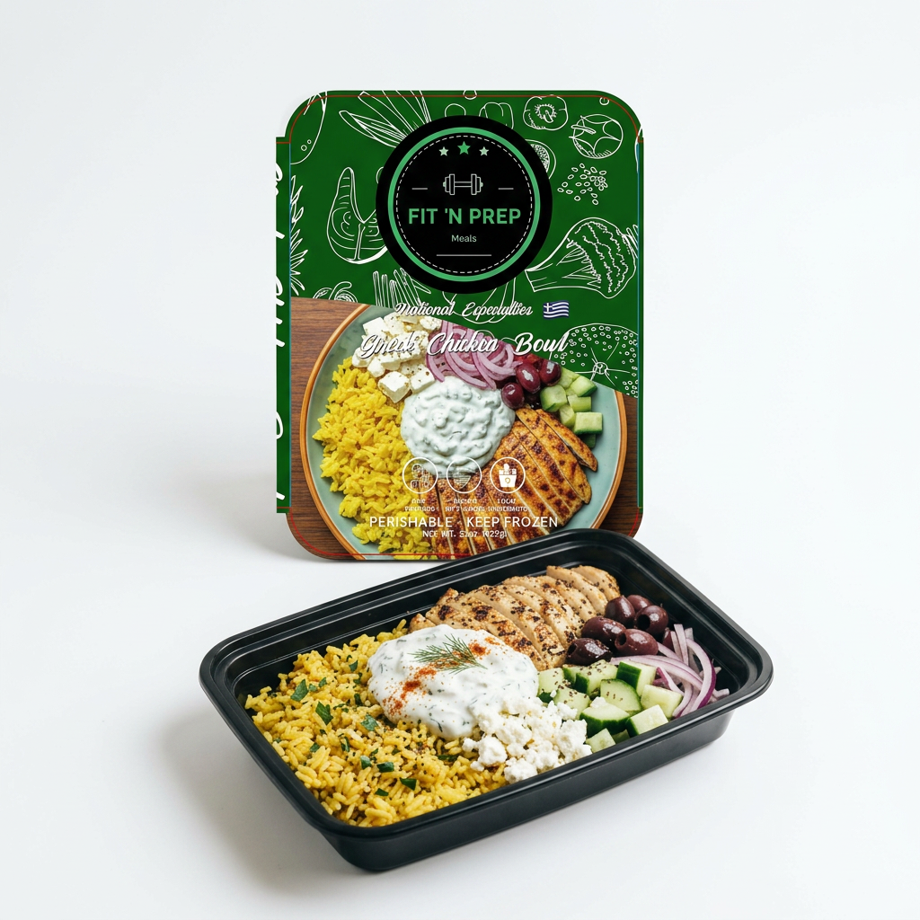 Greek Chicken Bowl — single-compartment tray with retail sleeve