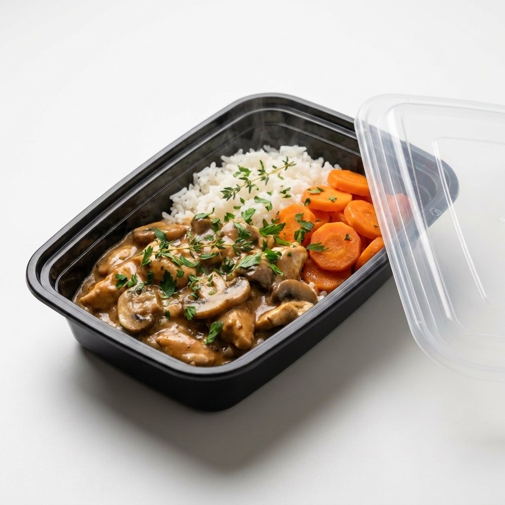 Creamy chicken stroganoff with rice