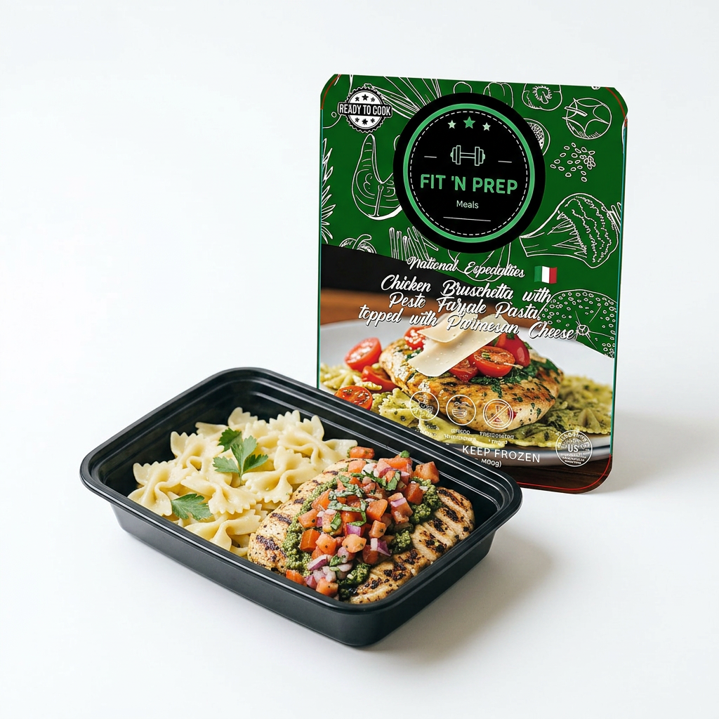 Pesto Chicken Bruschetta — single-compartment tray with retail sleeve
